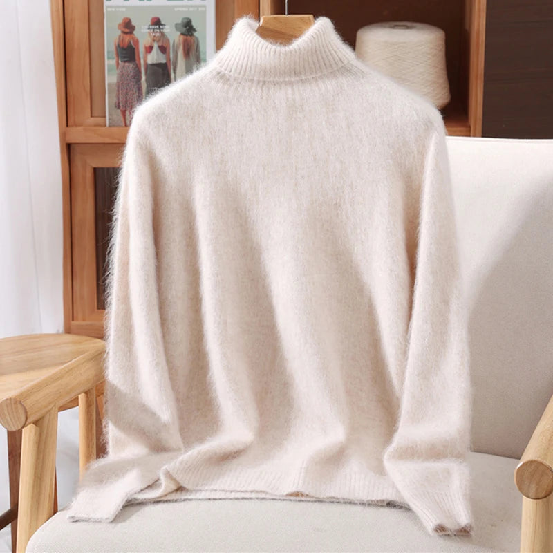 Women's High Collar Knit Sweater, Thick Pullover