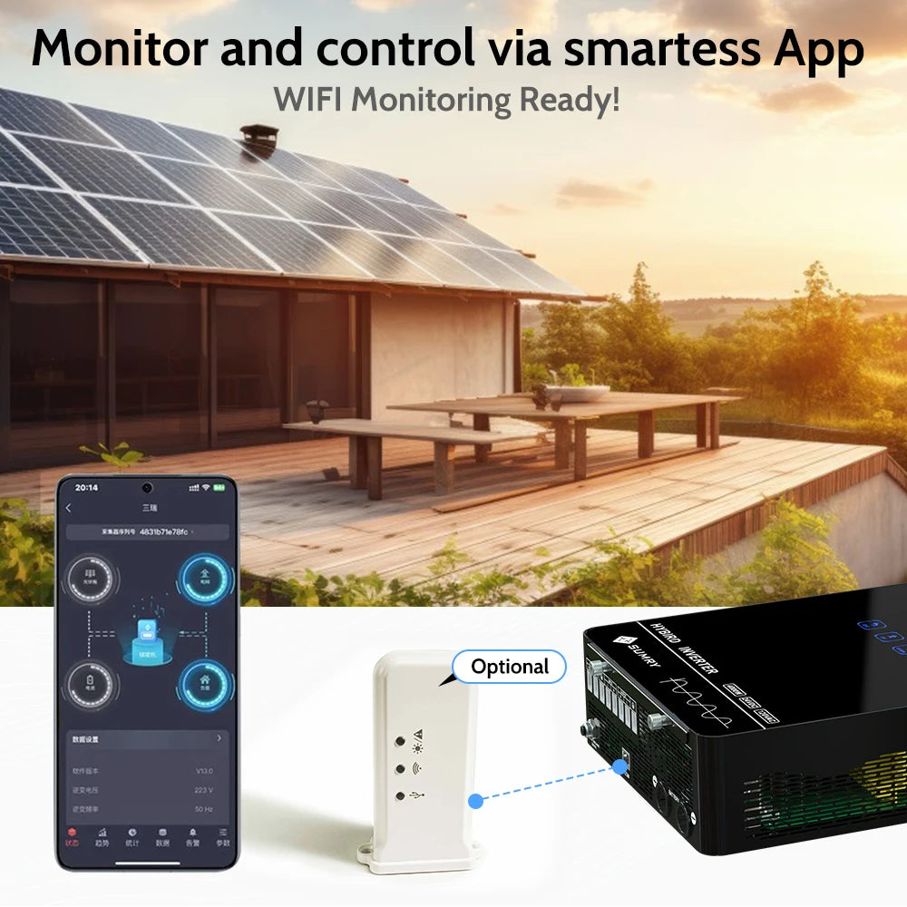 SUMRY 4KW 6KW 120V Off Grid Solar Inverter 24V 140A 5600W MPPT Charger Pure Sine Wave Home Inverter 6.25 Inch LCD Display