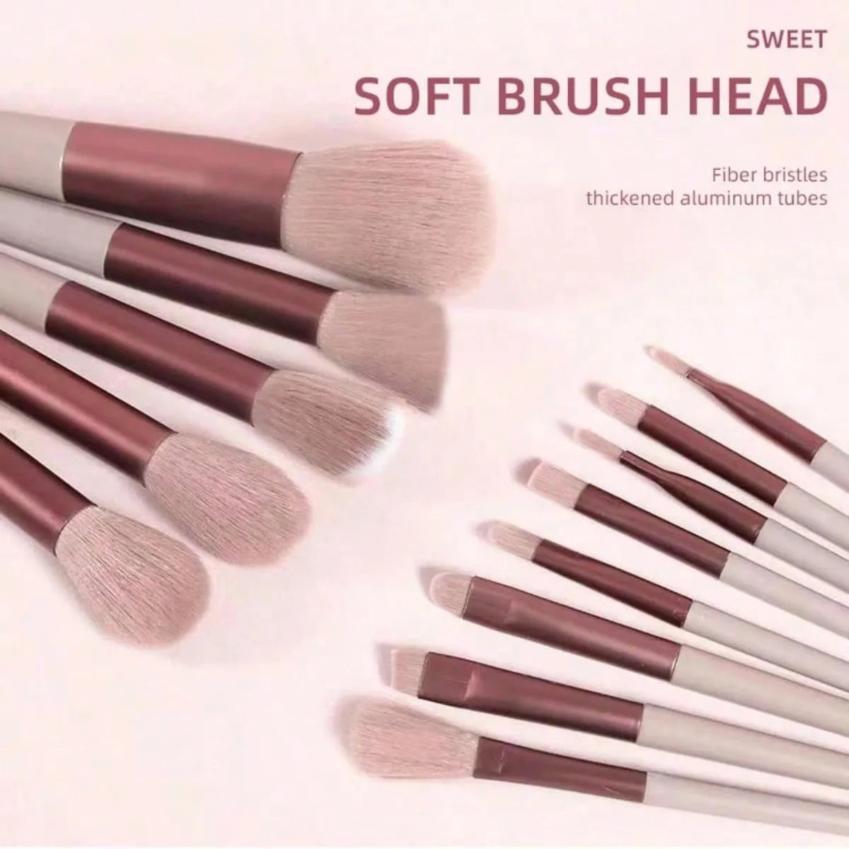 13-Piece Soft Makeup Brush Set with Travel Pouch — Premium Synthetic Fibers