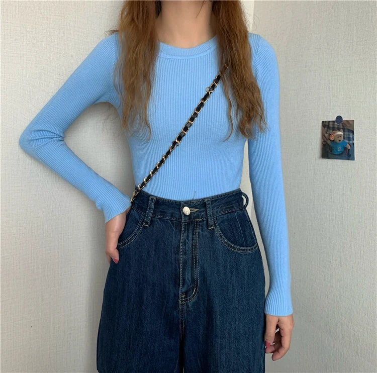 Women's Basic Knit Pullover — Stretch Crew Neck Jumper