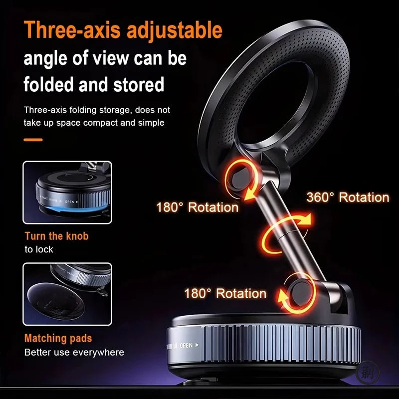 360° Magnetic Car Phone Holder – MagSafe Compatible, Vacuum Suction, 16-Magnet Mount | Universal 4.7"+ | Dashboard & Windshield