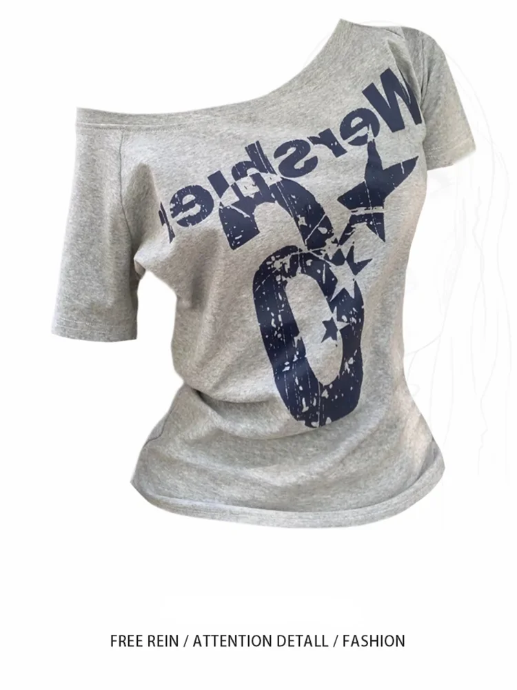 Summer Y2k Sport Off shoulder Top Women Sexy Vintage 2000s Short sleeve T shirt  Lady Body Basic Crop Top Female Casual