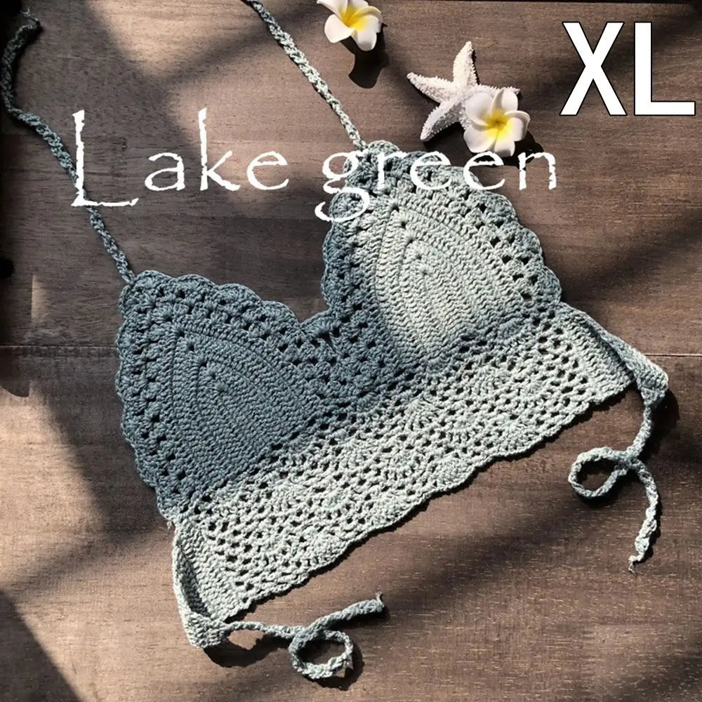 Sexy Beachwear Halter Neck Vest Crochet Crop Top Knit Bralette Bra Boho Beach Camisoles Bikini Tank Backless Tops