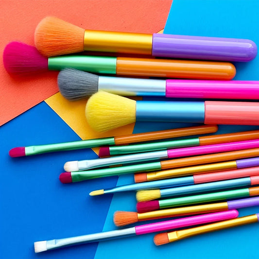 15 Pcs Colorful Makeup Brush Set - Foundation, Contour, Blush & Eye Shadow Kit