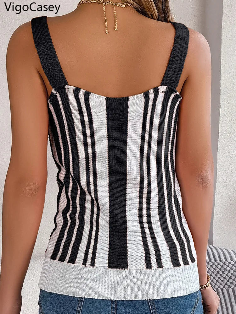 VigoCasey 2026 Lady Off Shoulder Bodycon Strap Top Sexy Women Patchwork Knit Vest Summer Female Sleeveless Casual Tops Clothes
