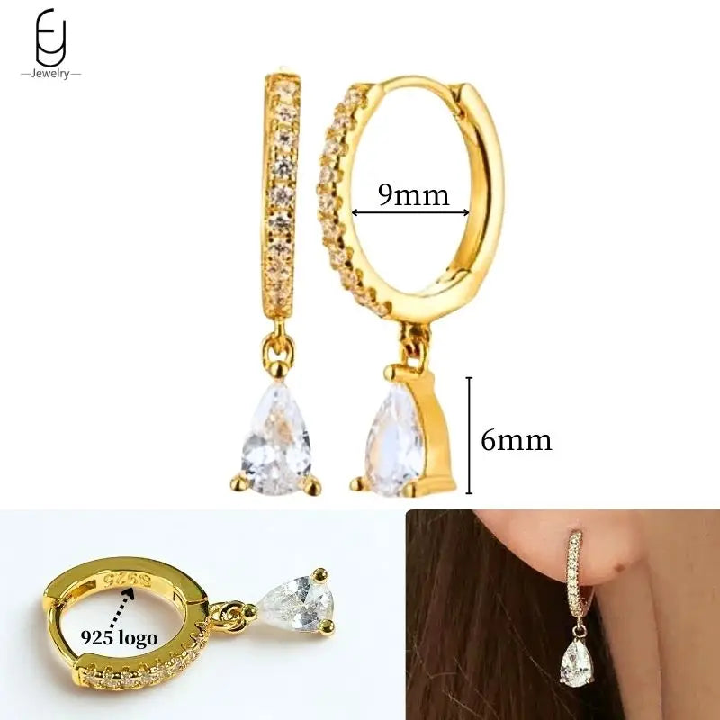 925 Sterling Silver Crystal Drop Earrings for Women - Heart & Flower Studs