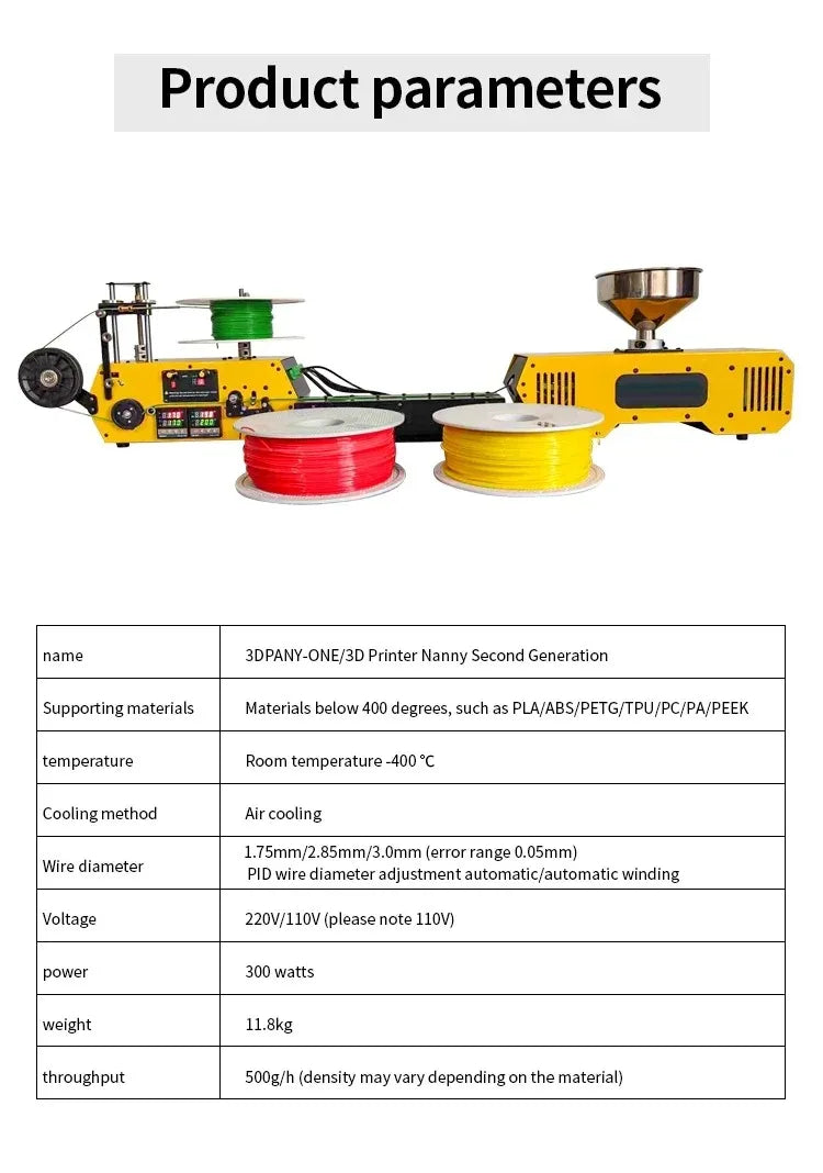HT400 Desktop Bumblebee Extruder for 3D Printing Filament Automatic Wire Diameter Control Winding for PLA-CF PETG-CF PA Crusher