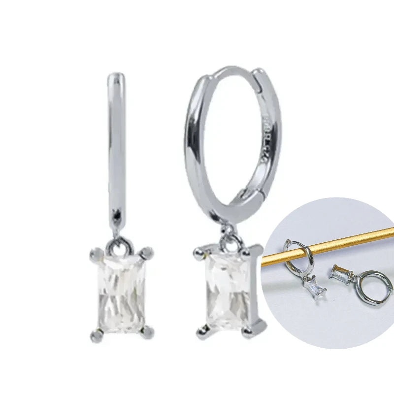 925 Sterling Silver Tassel Hoop Earrings for Women - White Zircon