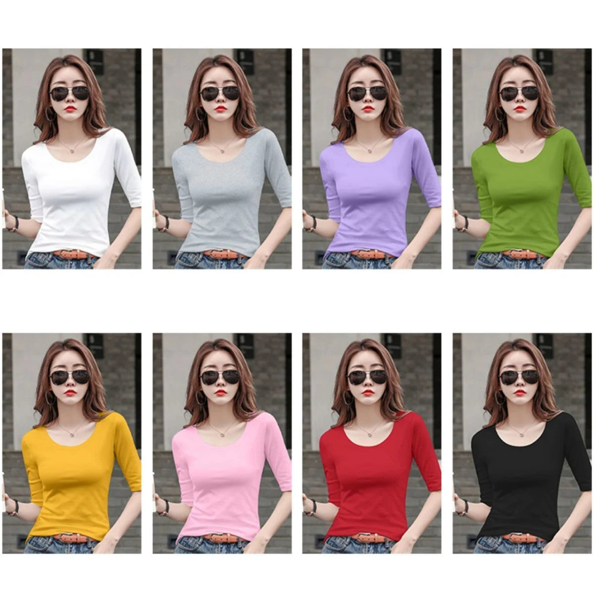 MRMT Women's White Mid-Sleeve Bottoming T-Shirt – Half Sleeve Tight O-Neck Top 2026