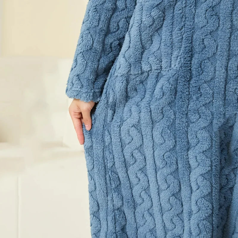 Women's Padded Coral Fleece Robe Dress - Thick Winter Bathrobe - photo 6