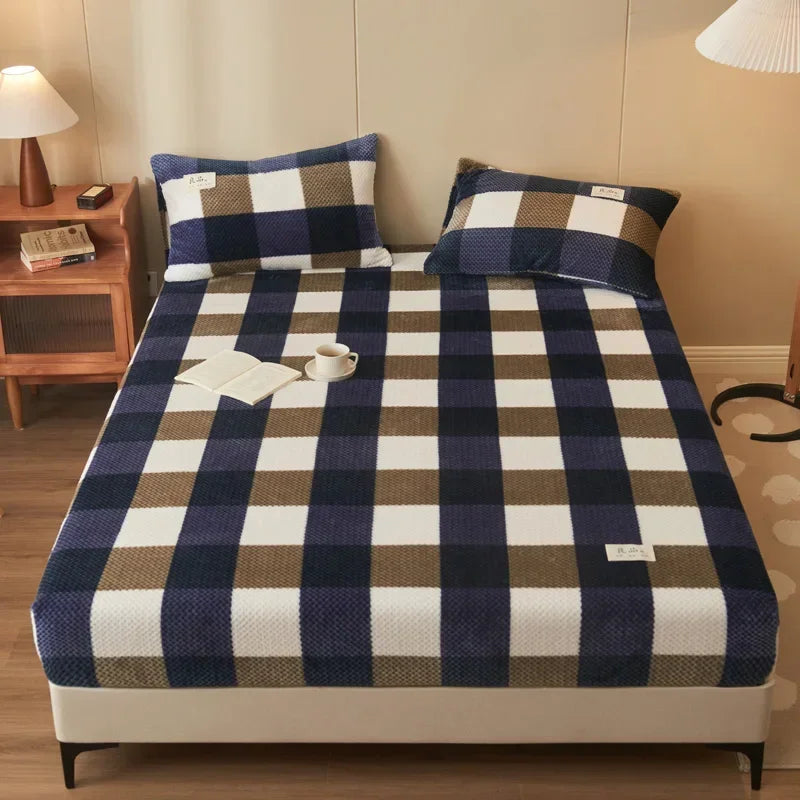 Winter warm coral fleece fitted sheet elastic mattress cover 150x200 fluffy plush bed linen luxury double bed king size