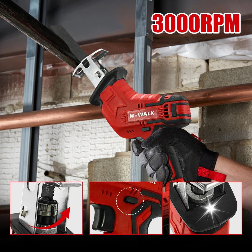 M-WALK Cordless Reciprocating Saw 18V — Wood & Metal Cutting (Compatible with Milwaukee 18V Battery)