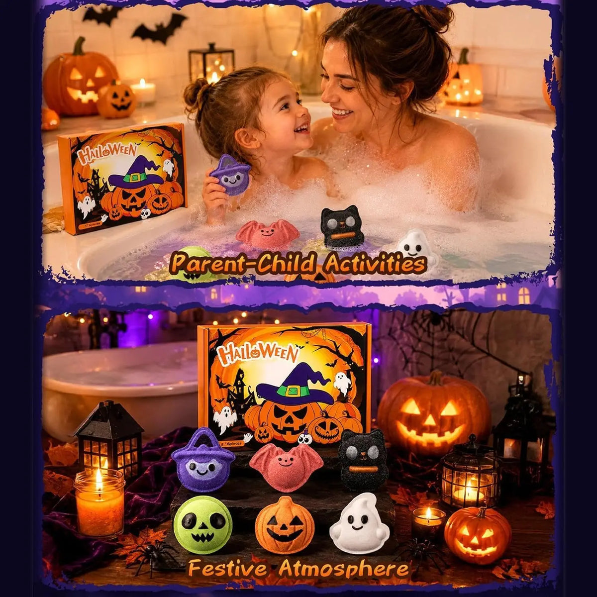 Halloween Bath Bomb Set, 6-piece, Weird Shape, Pumpkin Ghost Bat Witch Cat Bath Bomb Set, Halloween Boys and Girls Gift
