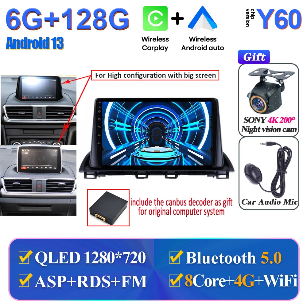 Car Multimedia Android For Mazda 3 Axela 2014-2017 2018 2019 Head Unit Player Navigation GPS Atuo Carplay WIFI 5G No 2din DVD BT