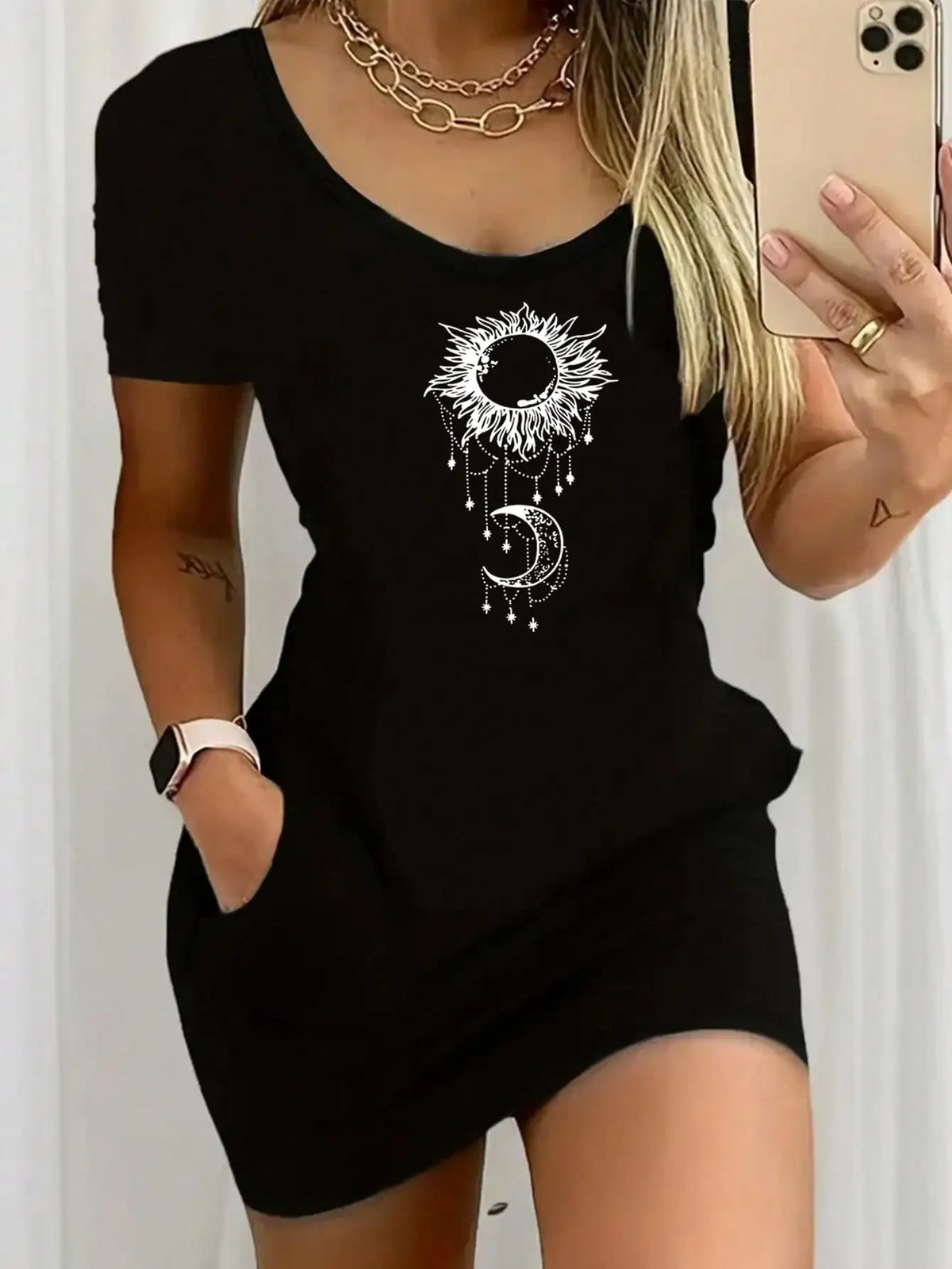 2026 New Women's Sexy Heart-Shaped Round Neck Short-Sleeved Dress and Skirt, Suitable for Summer Wear