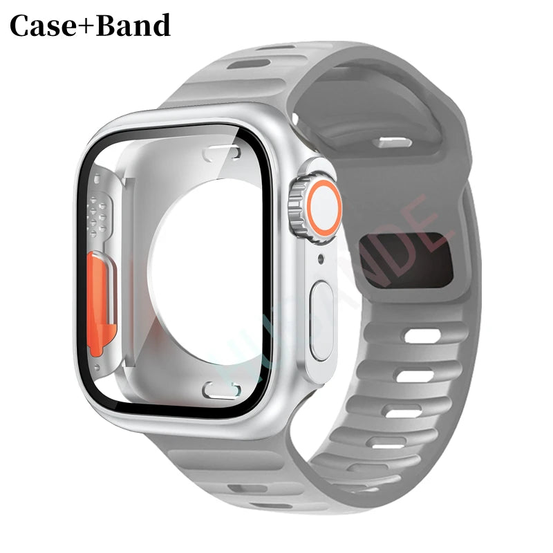 Silicone strap For Apple Watch 44mm 45mm 41mm 40mm Bracelet+Screen protectores Change to Ultra For iWatch Series 9 8 7 SE 6 5 3