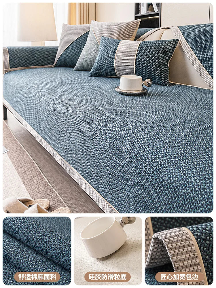 Woven Cotton and Linen Sofa Cushion for All Seasons Universal Non-slip Sofa Cover Cover New 2026 Backrest Cover Cloth Towel