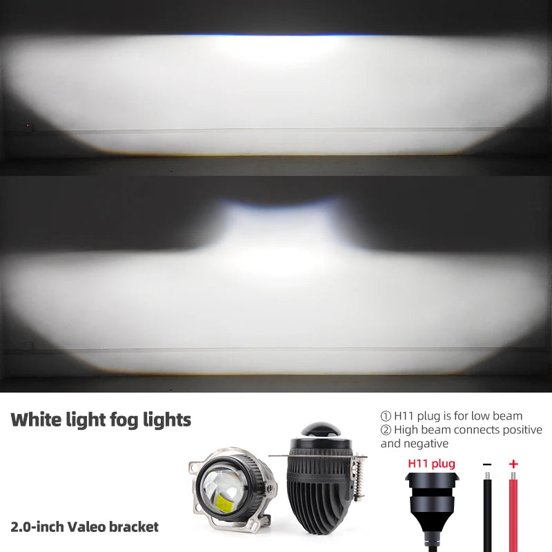 2.0 Bi Led Projector Lens Auto LED Fog Lights 3000K 4300K 6000K High and Low Beam for Toyota Nissan Tricolor Lens Fog Lamp