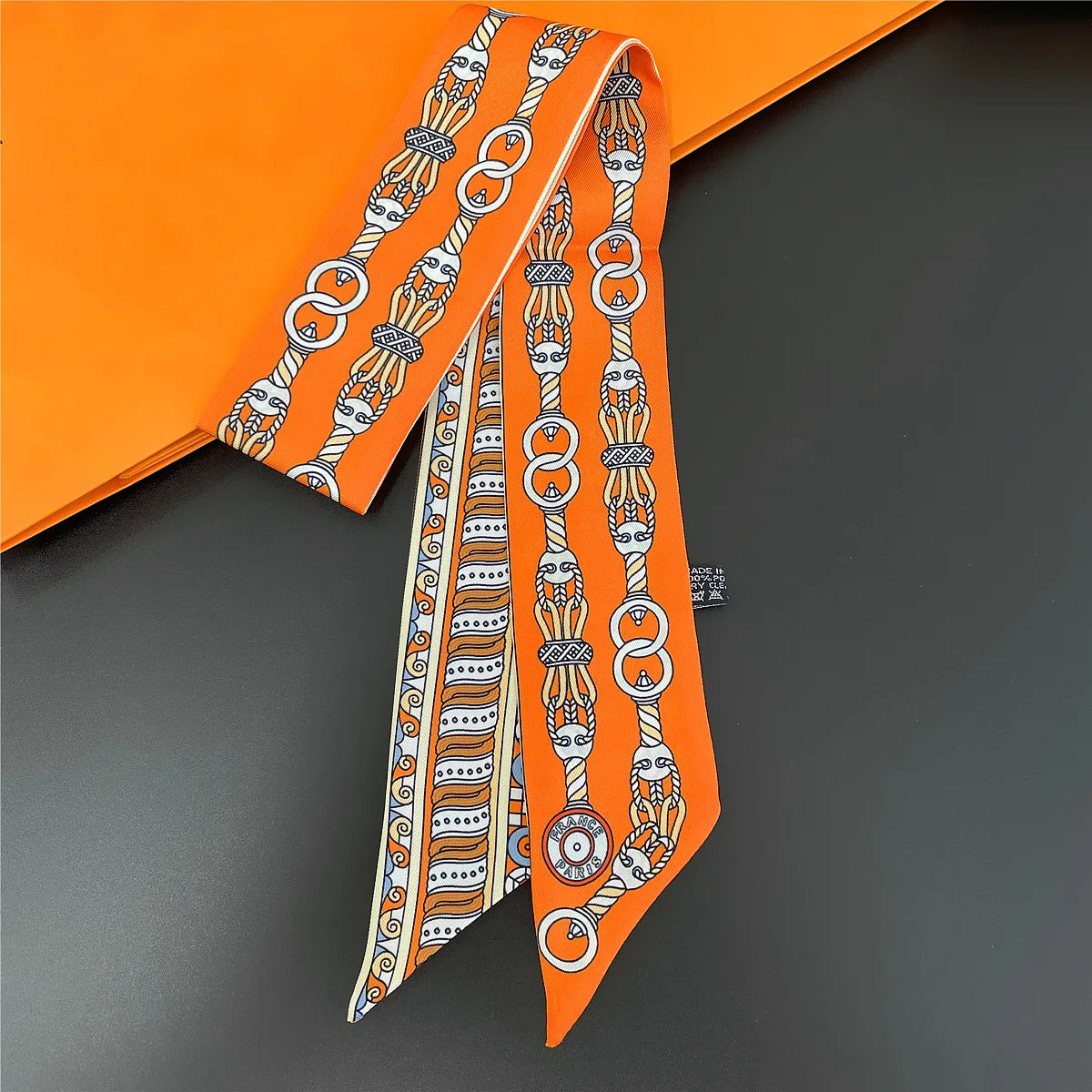 Women's Long Skinny Ribbon Scarf - Printed Hair Tie & Bag Band