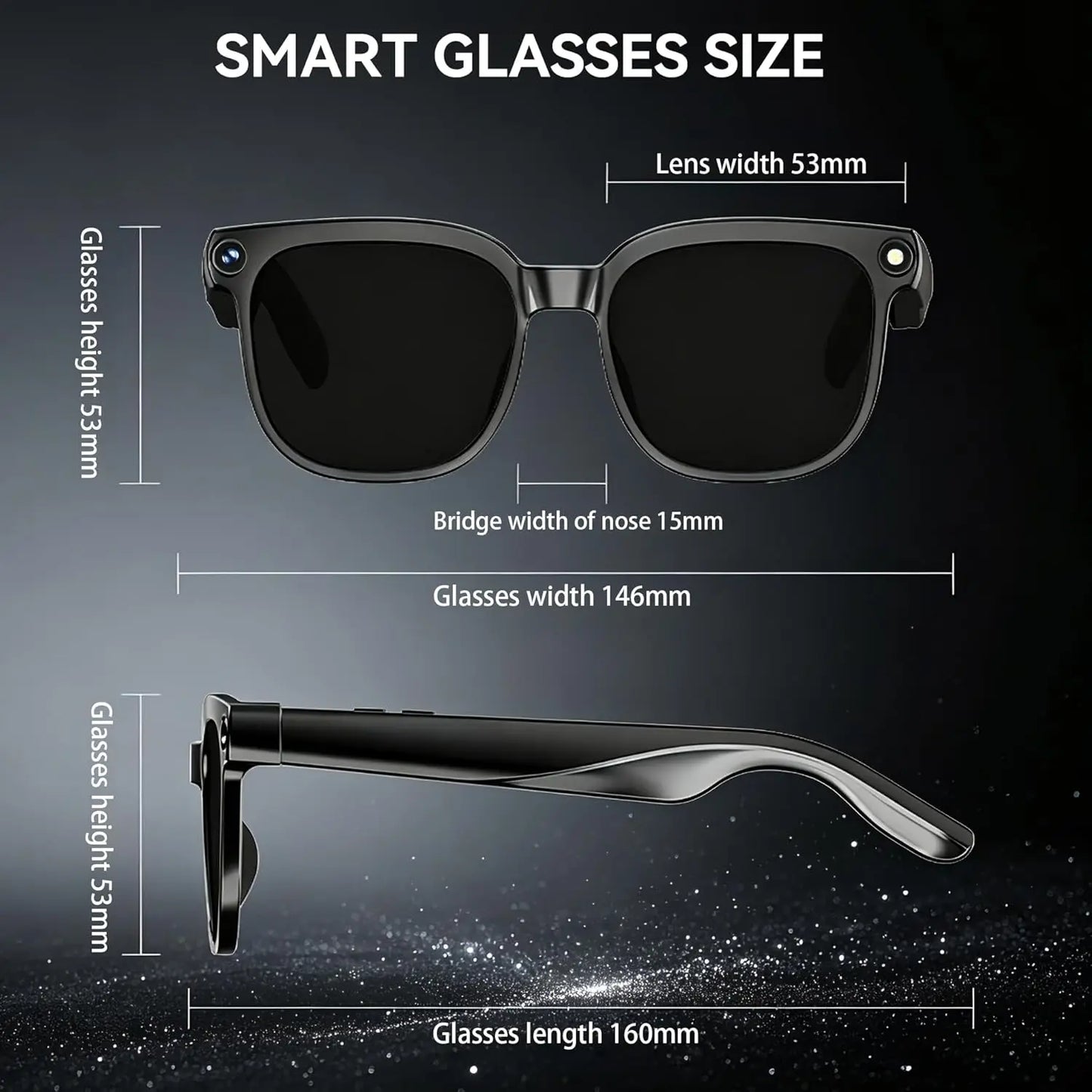 AI smart glasses with cameras, 8-megapixel camera glasses, 1080P stabilized video recording glasses, real-time translation, AI voice assistant, object recognition, men's and women's Bluetooth sunglasses (color-changing), life
