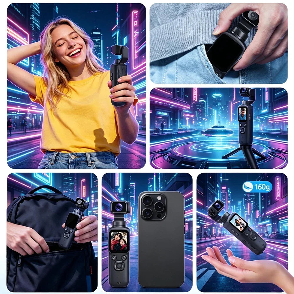 4K Pocket Gimbal Camera — 330° Face-Tracking Stabiliser, 75MP