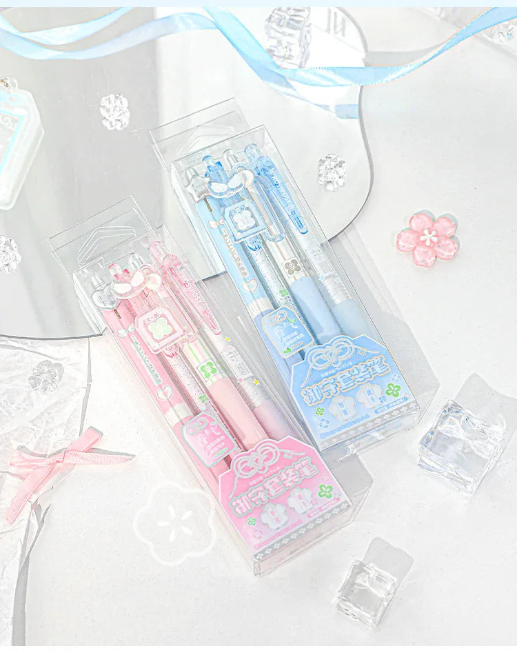 4pcs Good Luck Gel Pens Set Sweety Japanese Style 0.5mm Ballpoint Black Ink for Writing Student Back to School Kids Gift A3142