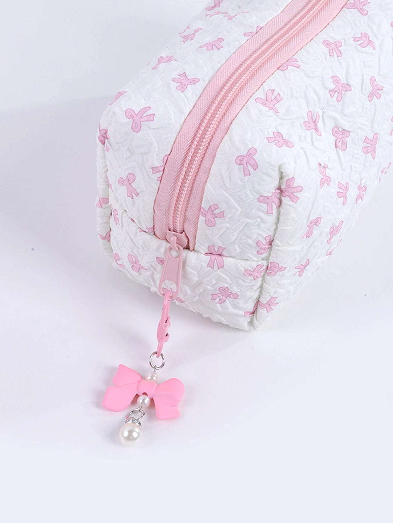 1pc Bow Tie Pattern Pencil Case, Creative Butterfly Tie Zipper Pearl Pendant, Fashion School Supplies - Back to School Essential