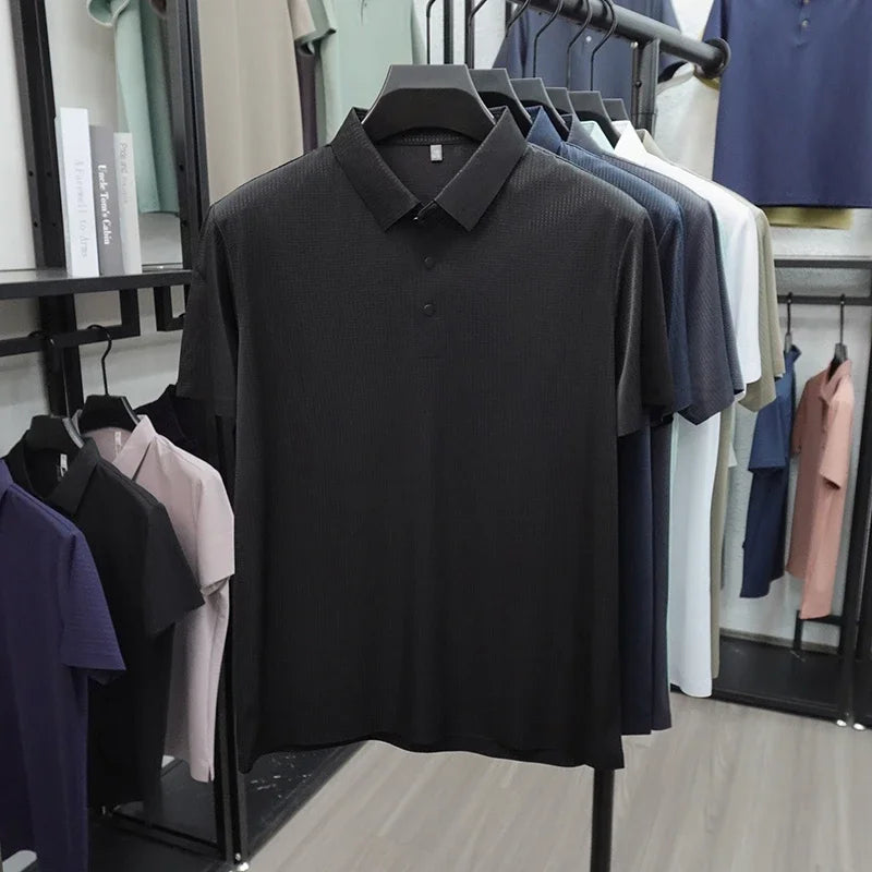 Men's Waffle-Knit Polo Shirt - Short Sleeve Button Placket, Comfort Fit