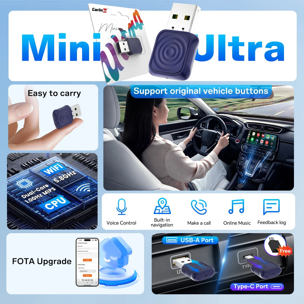 CarlinKit 5.0 Mini Wireless CarPlay & Android Auto Adapter
