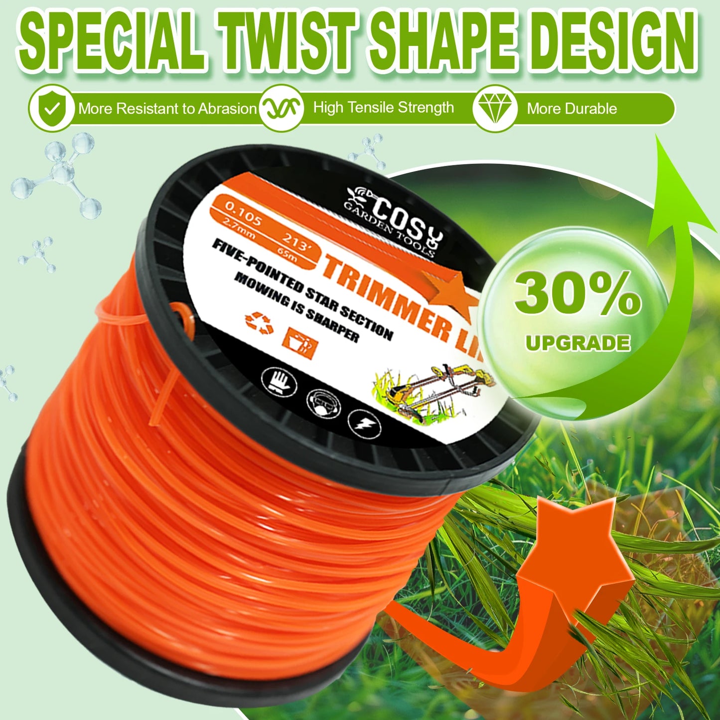3.0mm/4.0mmBrush Cutter Sharp Rope Grass Mower Pentagram Nylon Mowing Trimmer Line Trimmer Head String Grass Trimmer Roll Line