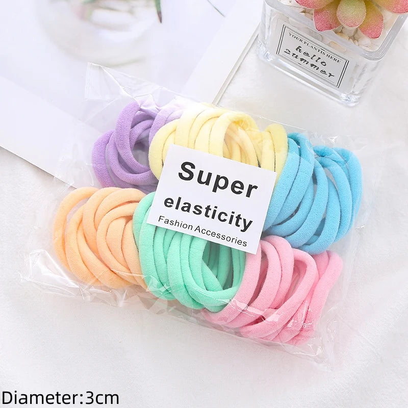 50pcs Black Elastic Hair Band Leagues Ties Colets Scrunchies Springs Gum Accessory For Girl Women No Damage Pigtails Holder Set