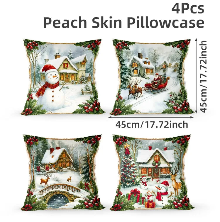 4pcs Merry Christmas Cushion Cover Home Decorations 2026 Christmas Ornament Pillow Case Xmas Navidad Gifts New Year Gifts 2026