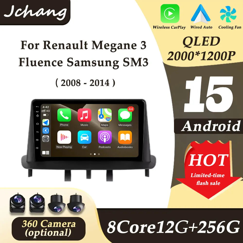 Car Radio Video Audio Android 15 for Renault Megane 3 Fluence Samsung SM3 2008 - 2014 CarPlay GPS Navi Split Screen WIFI DSP BT