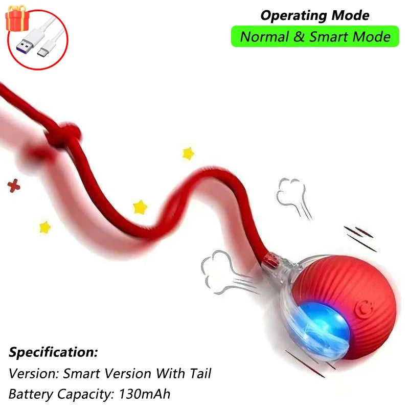 Automatic Rolling Cat Ball Toy with Tail, Rechargeable