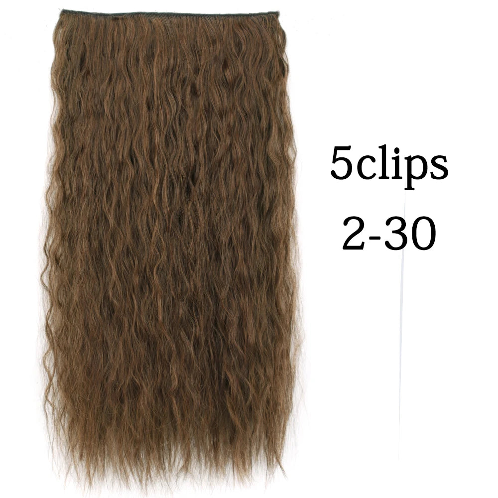 Synthetic 5 Clip In Hair Extensions Long Curly Hairstyle Hairpiece Natural Brown Black 80cm Heat Resistant  Fake Hair For Women