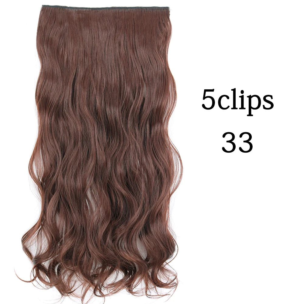 Synthetic 5 Clip In Hair Extensions Long Curly Hairstyle Hairpiece Natural Brown Black 80cm Heat Resistant  Fake Hair For Women