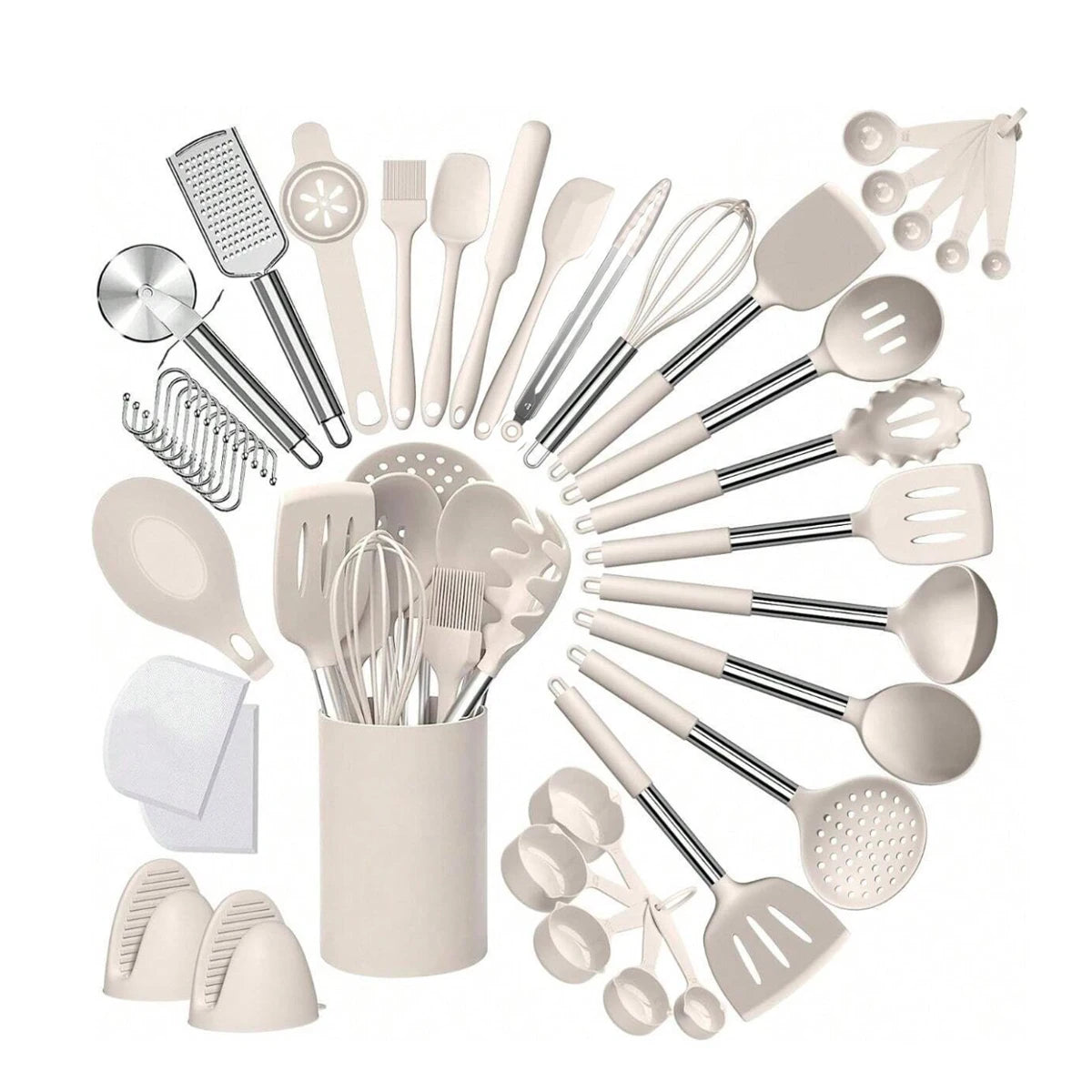 43-Piece Silicone Cooking Utensil Set with Stainless Steel Handles