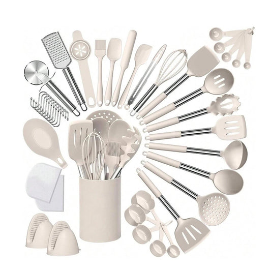 43-Piece Silicone Cooking Utensil Set with Stainless Steel Handles