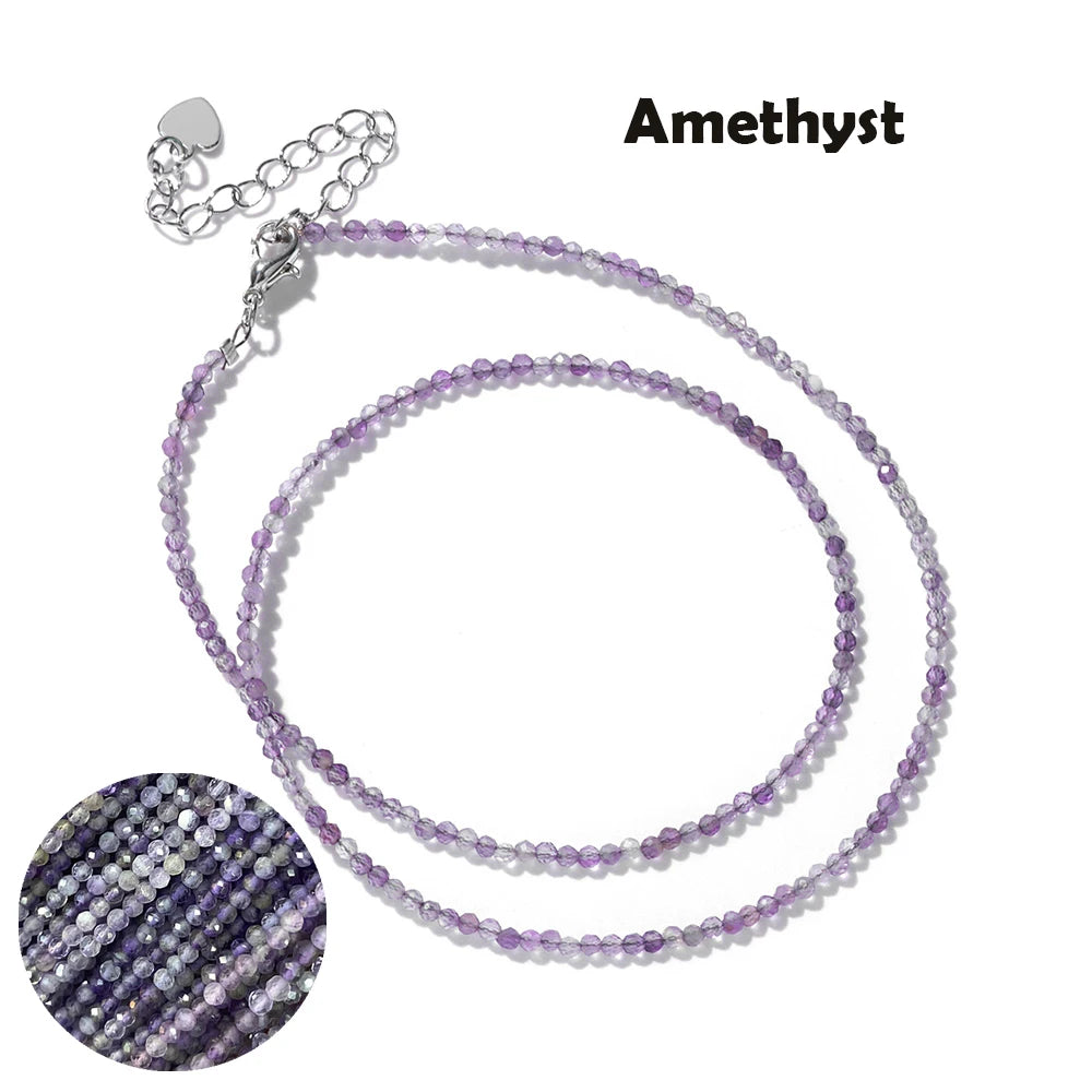 Mini Gem Stone Beaded Necklace 2mm Faceted Natural Agat Quartz Female Fashion Party Choker for Women Girl Jewelry Gift Wholesale