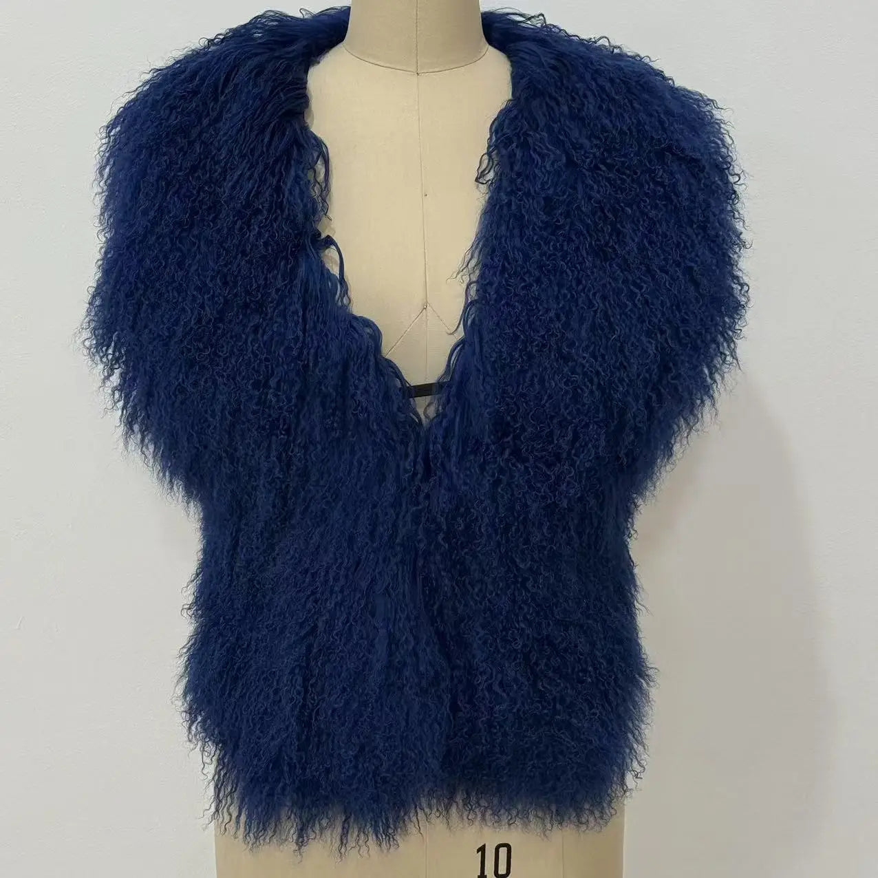Fluffy Luxury  Real Mongolian Fur Halter Vests Women Solid Deep V-Neck Backless Bandage Sleeveless Jackets Top Outerwear Coat