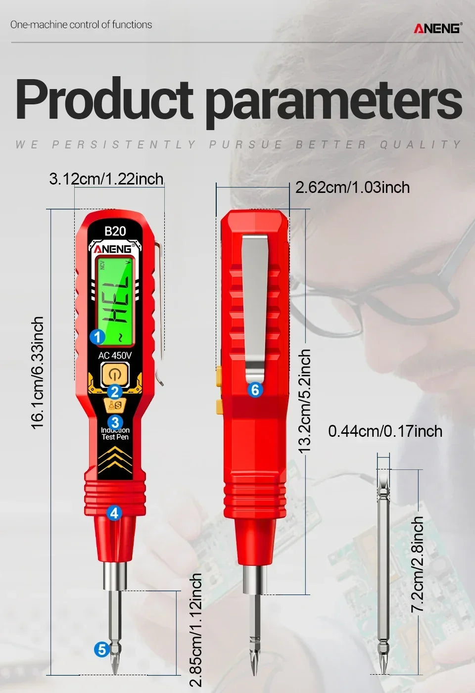 Dual-use Screwdriver Voltage Tester Pen ANENG B20 Double Head Insulated Slotted Cross Pen Screw Driver Repair Meter Hand Tools