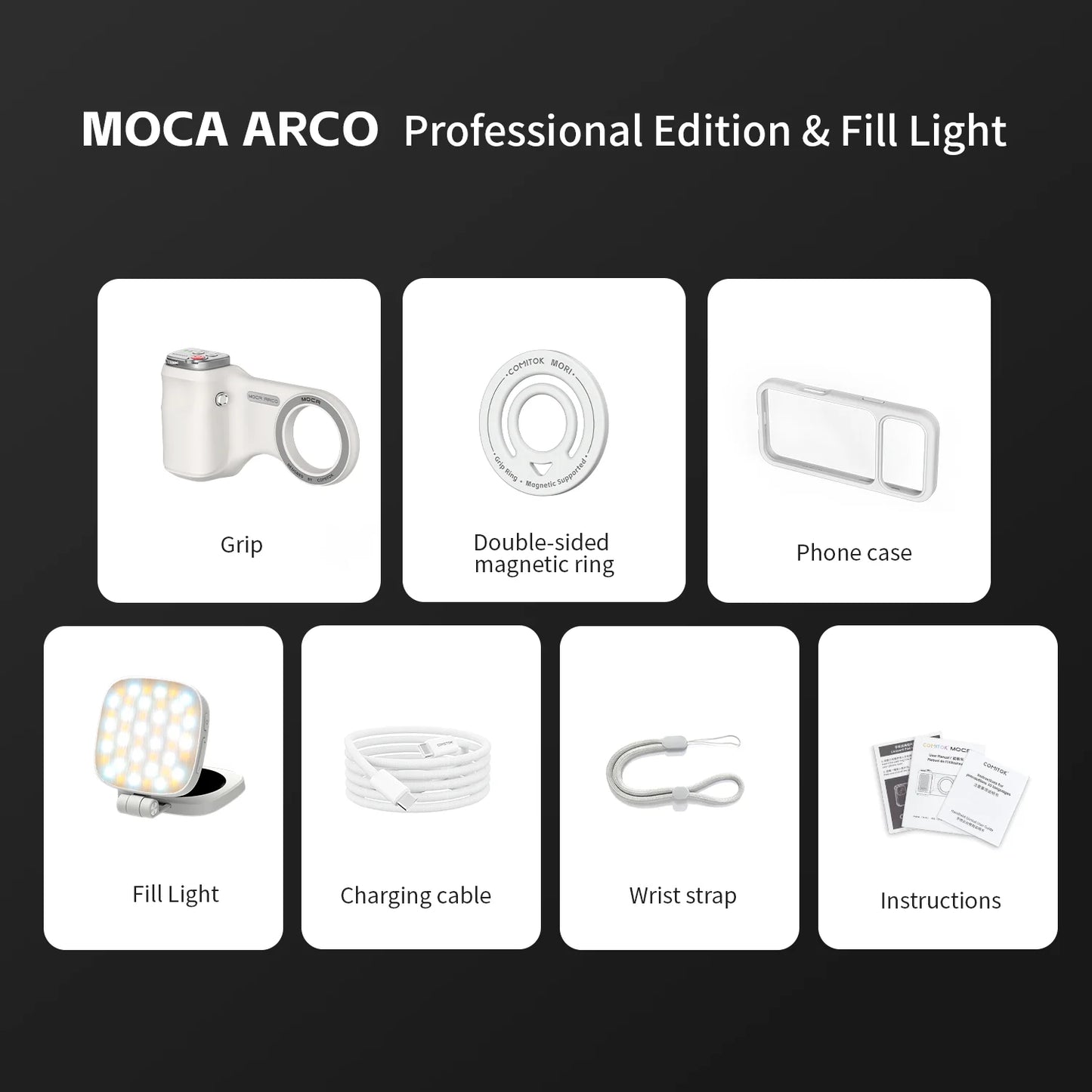 COMITOK MOCA ARCO Magnetic Camera Grip for iPhone  Series Detachable Remote iOS17/18/26 Handle Holder for Vlog Recording Selfie