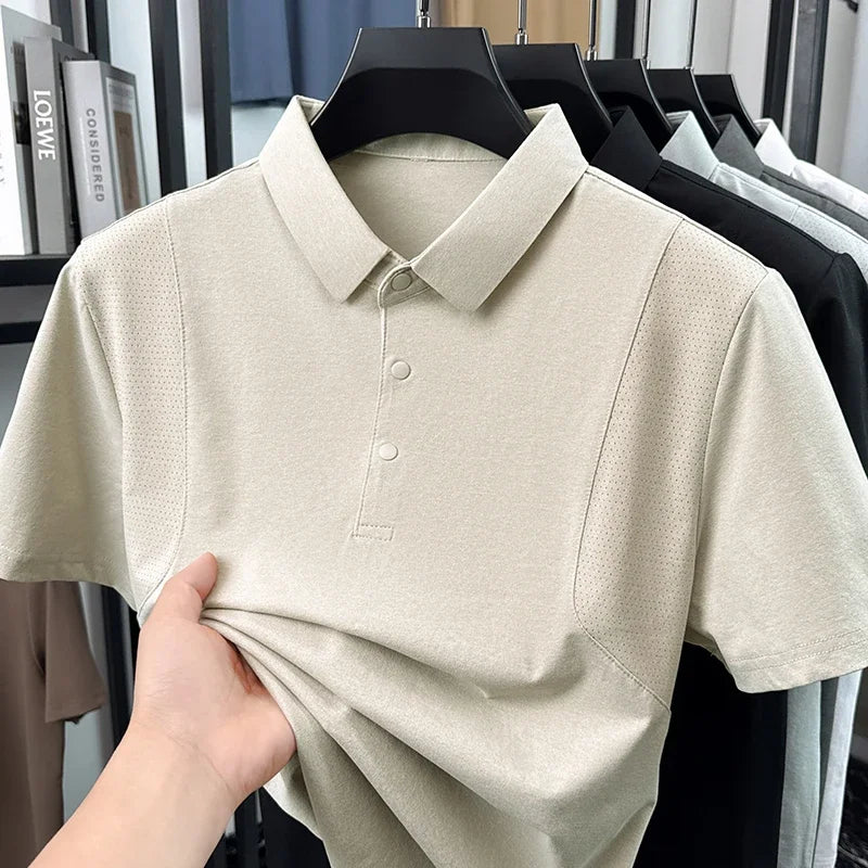 Men's Mesh-Spliced Polo - Breathable Short Sleeve, Casual Lapel