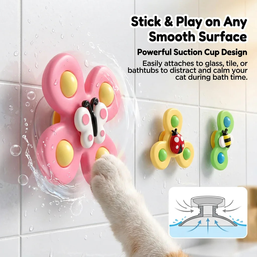 Suction Cup Cat Toy Set - Spinning Windmill & Insect Teasers – photo 3