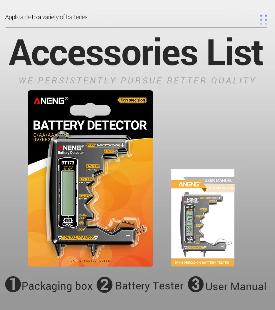 Universal Battery Tester ANENG BT173 Battery Detector Test C D AA AAA N 9V Cell Button Meter Visual Display Testing Tester Tools
