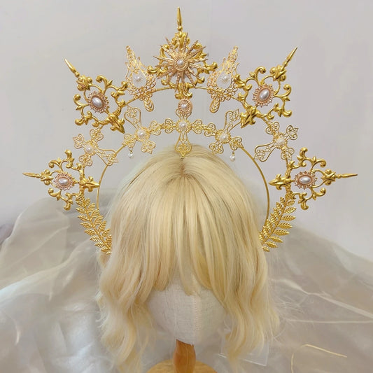Handmade Halo Crown Headpiece - Crystal Gothic Headband Hair Accessory
