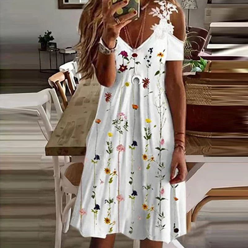 Women's Lace V-Neck Dress - Sleeveless Suspender, Casual Summer