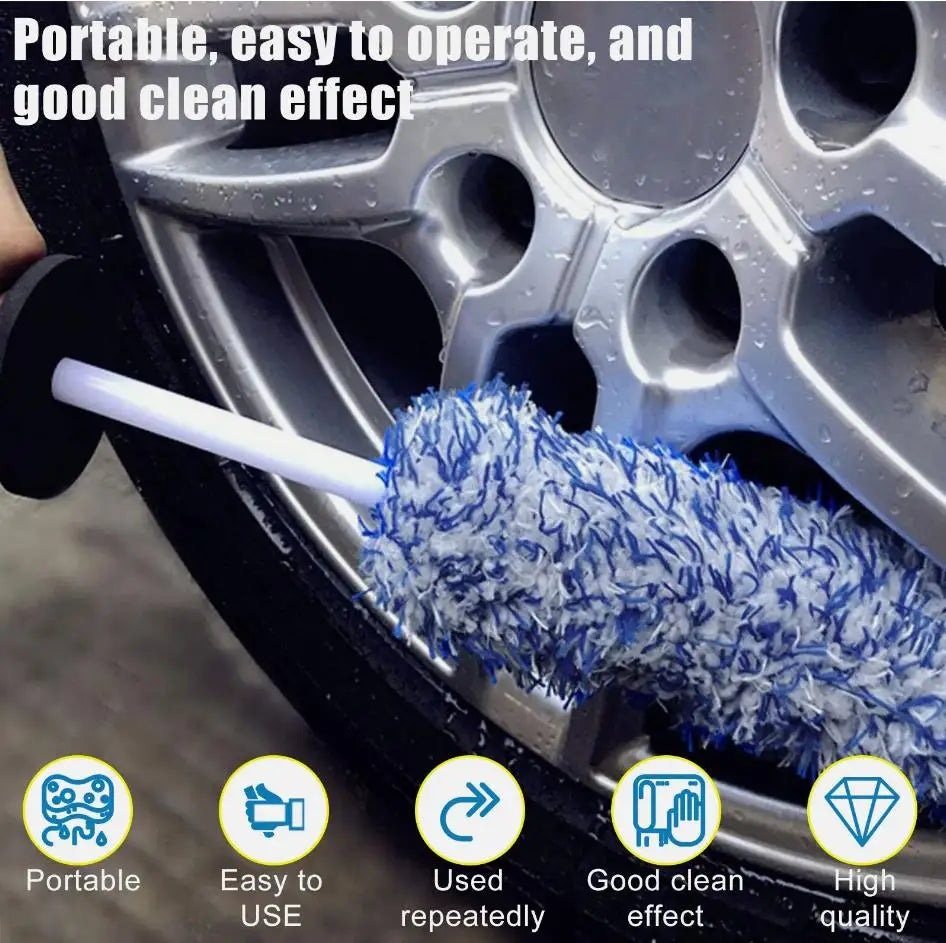 New Microfiber Car Wash Wheel Cleaning Brush Soft Plush Non-Slip Handle Tire Rim Brushes Car Detailing Duster Removal Tool