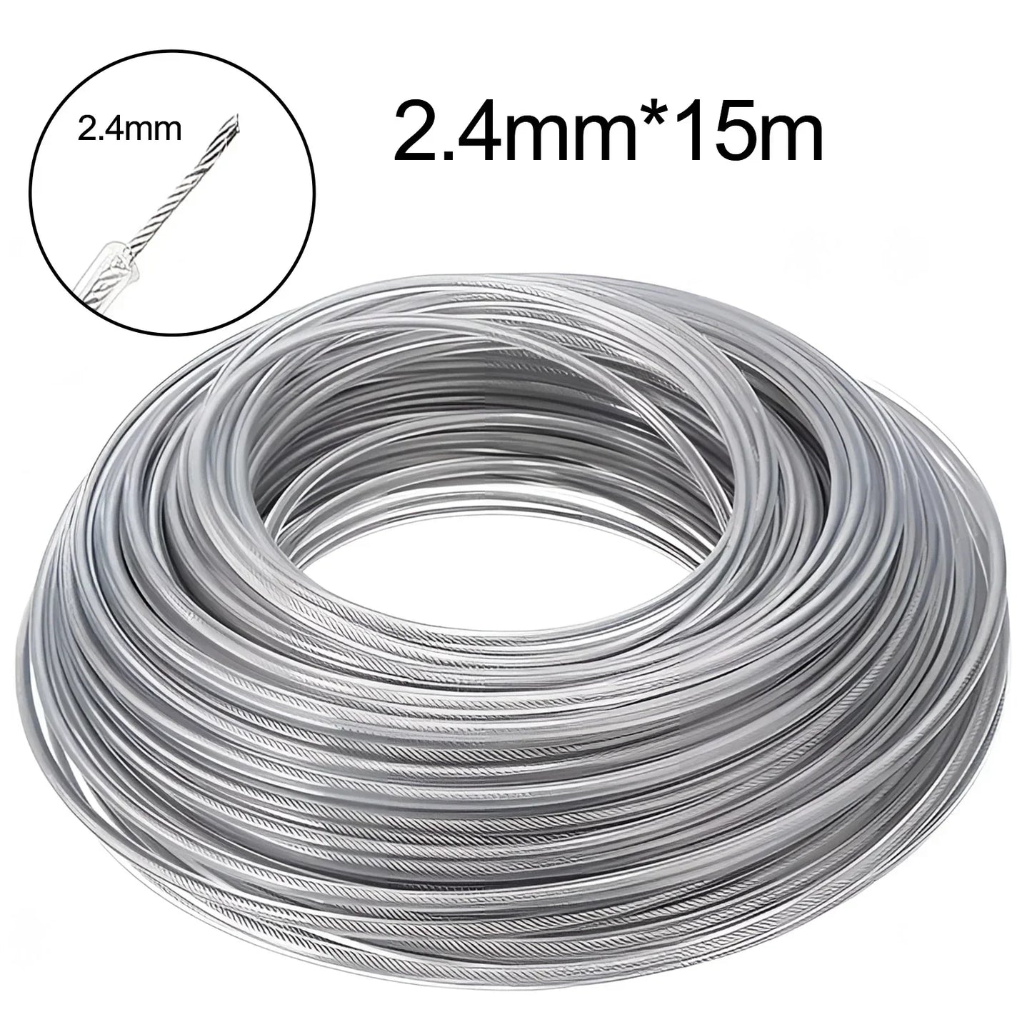 2.4/2.7/3.0/4.0mm*15m Steel Wire Nylon Grass Trimmer Line Brushcutter Trimmer Rope Lawn Mower Cord Durable Steel Trimmer Line