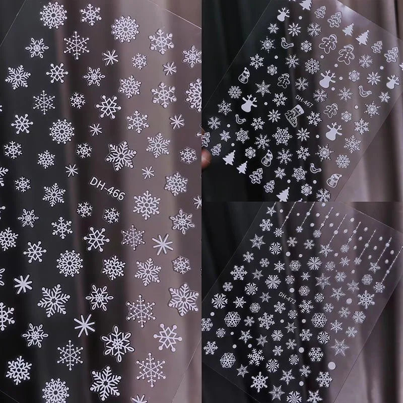 Christmas Nail Art Stickers Nail Art Supplies White Snowflakes Design Shiny Decals Manicure DIY Nail Decorations Accessories